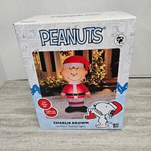 Peanuts Charlie Brown 5ft Inflatable Santa Airblown Holiday Lights Outdoor gemmy